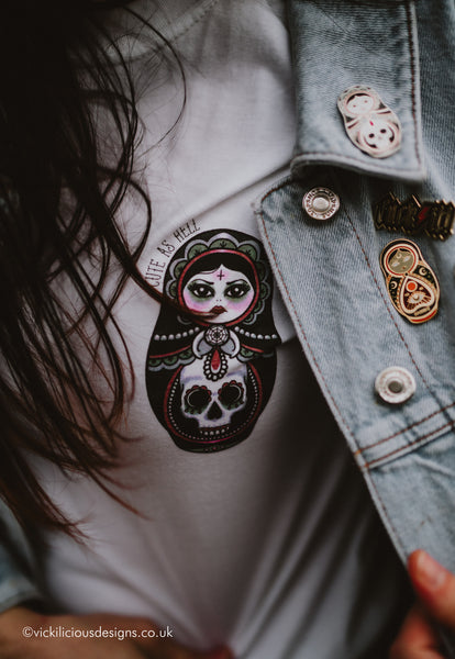 Vickilicious Designs | Cute as Hell - Goth Girl Cute & Creepy Doll Tattoo T-shirt