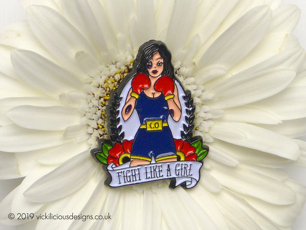 FIGHT LIKE A GIRL Female Boxer Tattoo Soft Enamel Pin