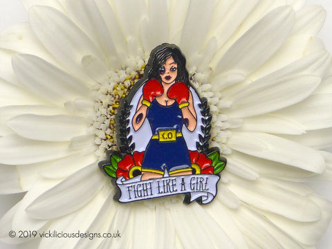 FIGHT LIKE A GIRL Female Boxer Tattoo Soft Enamel Pin