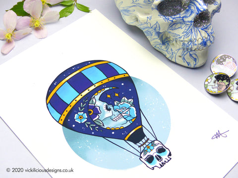 DREAM ME HOME Hot Air Ballon & Sugar Skull Moon Tattoo Print