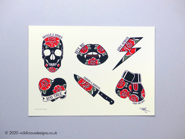 Ink & Blood Rose Collection Tattoo Print