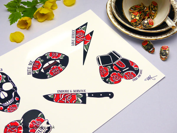 Ink & Blood Rose Collection Tattoo Print