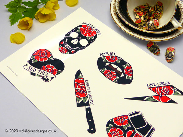 Ink & Blood Rose Collection Tattoo Print