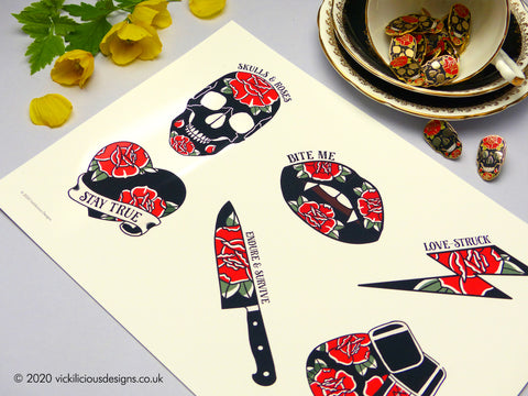 Ink & Blood Rose Collection Tattoo Print