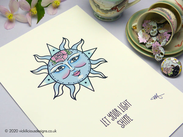 LET YOUR LIGHT SHINE Pastel Sun Tattoo Print