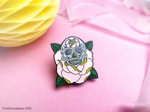 LIFE IS ROSY Sugar Skull Tattoo Soft Enamel Pin
