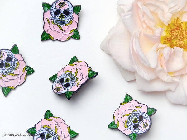 LIFE IS ROSY Sugar Skull Tattoo Soft Enamel Pin collection