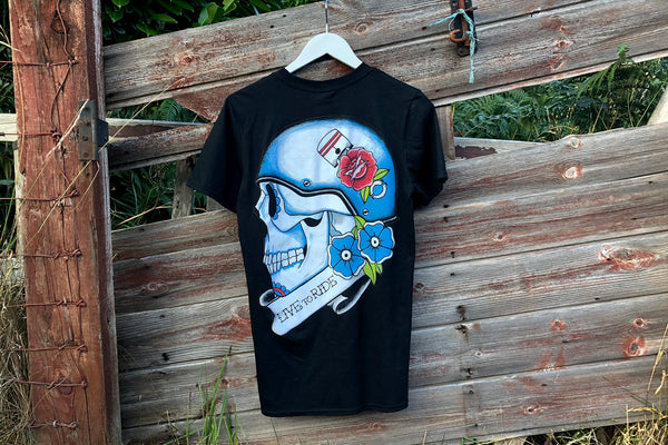LIVE TO RIDE Biker Skull Tattoo Style Back Print T-shirt