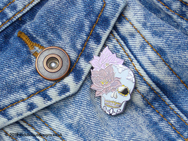 Sugar Skull & Lotus Flower Dreams Hard Enamel Pin