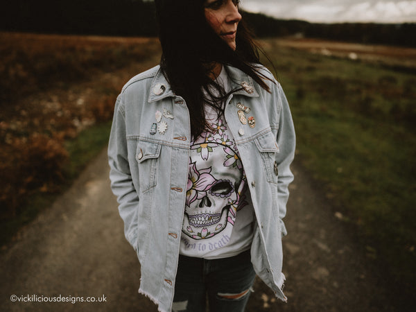 Worn to Death Lotus Flower and Sakura Sugar Skull T-shirt
