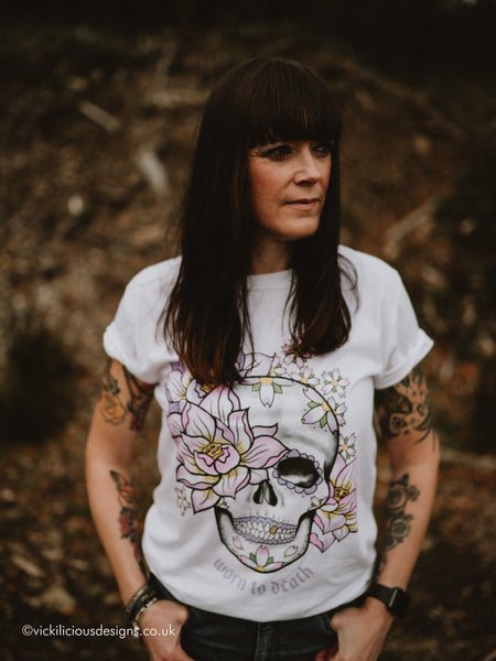 Worn to Death Lotus Flower and Sakura Sugar Skull T-shirt
