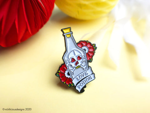 Love Potion & Skull Tattoo Soft Enamel Pin