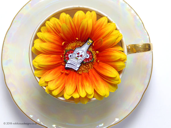 Love Potion & Skull Tattoo Soft Enamel Pin tea cup