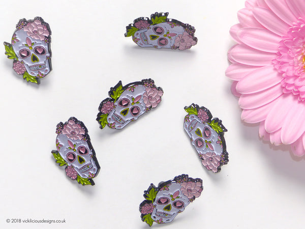 Peony & Love Heart Sugar Skull Tattoo Soft Enamel Pin collection