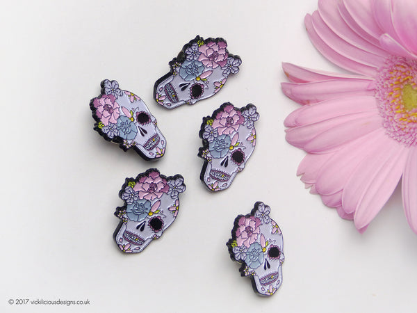 Peony & Rose Sugar Skull Tattoo Soft Enamel Pin collection