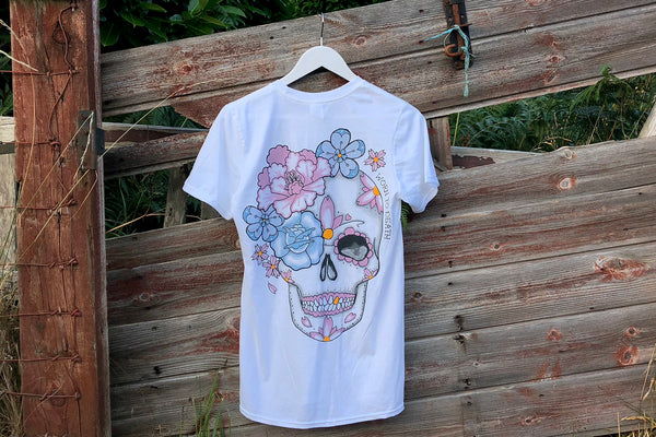 Worn to Death Peony Day of the Dead Sugar Skull Tattoo Back Print T-shirt
