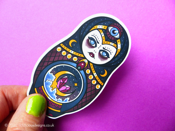 Vickilicious Designs | Psychic Witch - Mystic Cute & Creepy Doll Tattoo Sticker