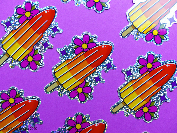 80s Rocket Lolly Tattoo Glitter Sticker