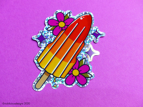 80s Rocket Lolly Tattoo Print Glitter Sticker