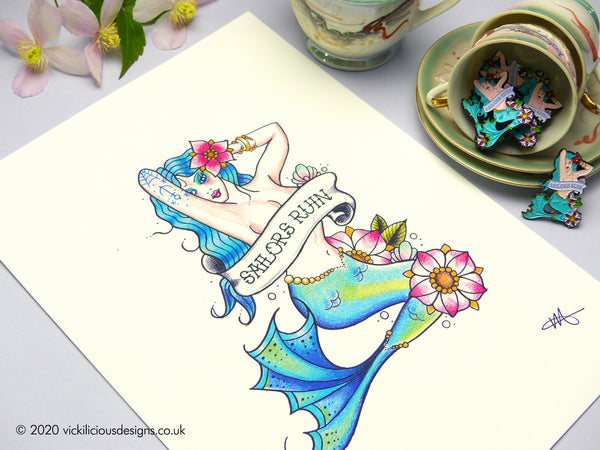 SAILORS RUIN Mermaid Tattoo Flash Illustration Print