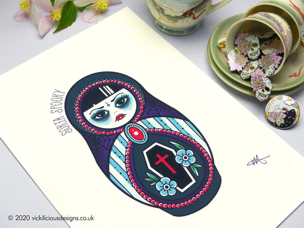 Vickilicious Designs | Sorta Spooky - Vampire Cute & Creepy Doll Tattoo Print