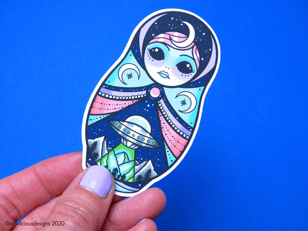 Vickilicious Designs | Stay Weird - Alien Russian Doll Tattoo Sticker