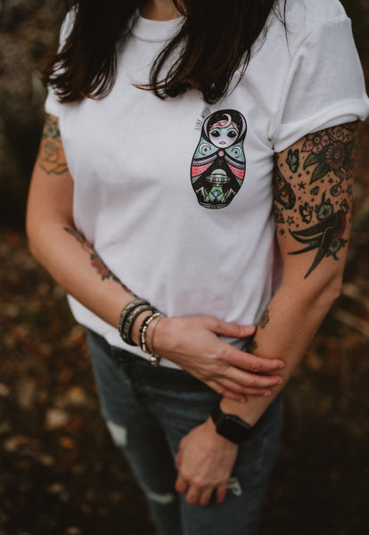 Vickilicious Designs | Stay Weird - Alien Cute & Creepy Doll Tattoo T-shirt