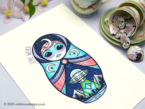 Vickilicious Designs | Stay Weird - Alien Russian Doll Tattoo Print