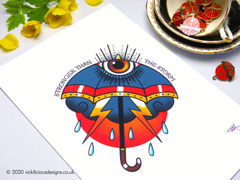 STRONGER THAN THE STORM Umbrella Tattoo Print
