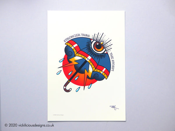 STRONGER THAN THE STORM Umbrella Tattoo Print