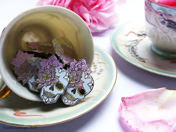 Sugar Skull & Lotus Flower Dreams Hard Enamel Pin