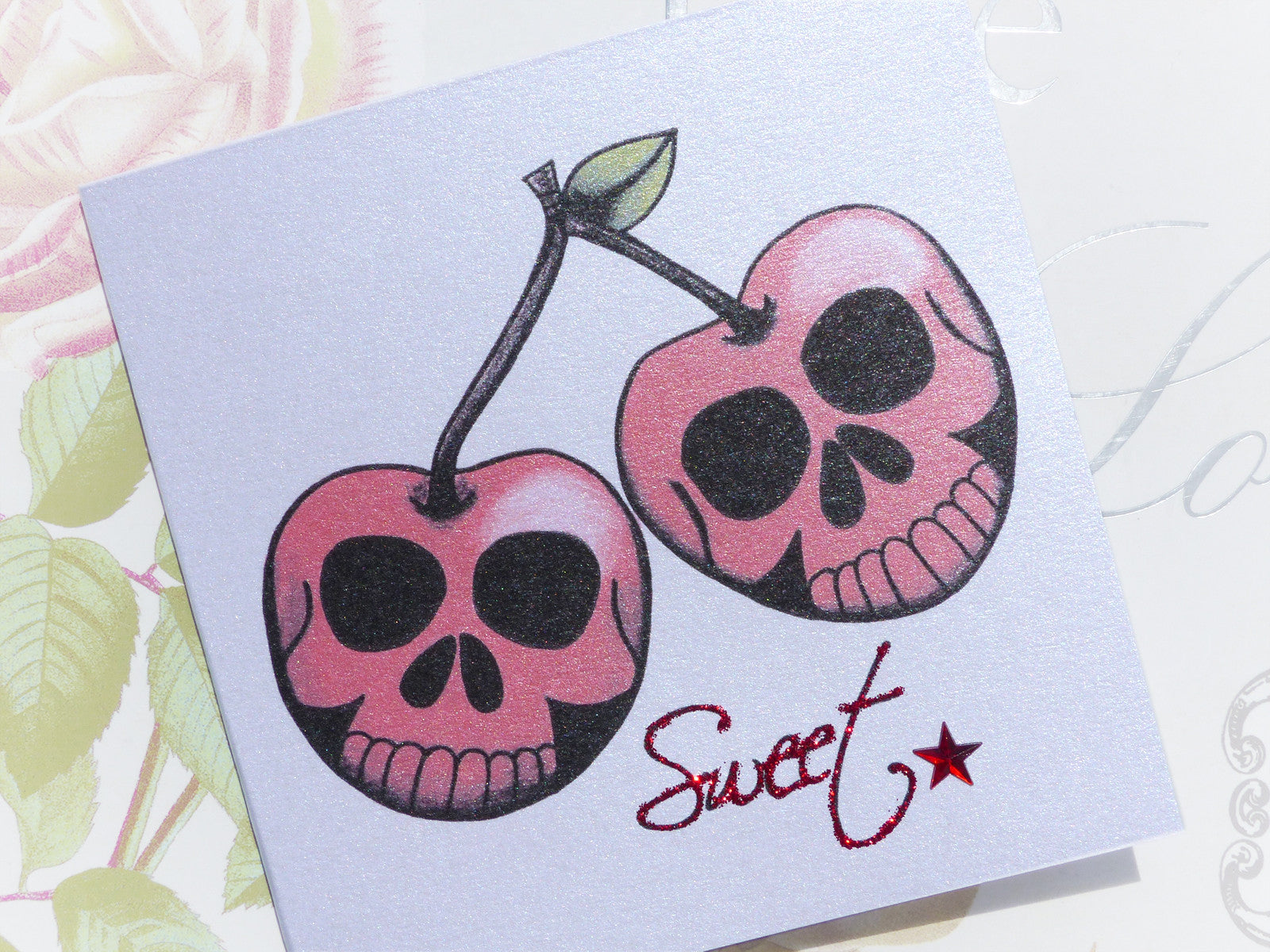 Handmade Valentines Card  Sweet skull cherries tattoo  Vickilicious  Designs