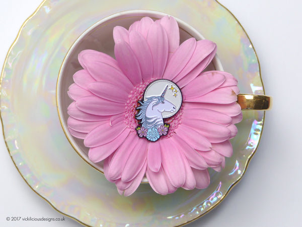 Unicorn Tattoo Soft Enamel Pin in a tea cup