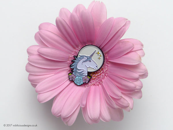 Unicorn Tattoo Soft Enamel Pin in a Gerbera