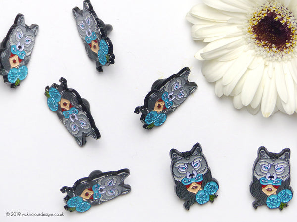 Wolf & Native American Girl Tattoo Soft Enamel Pin