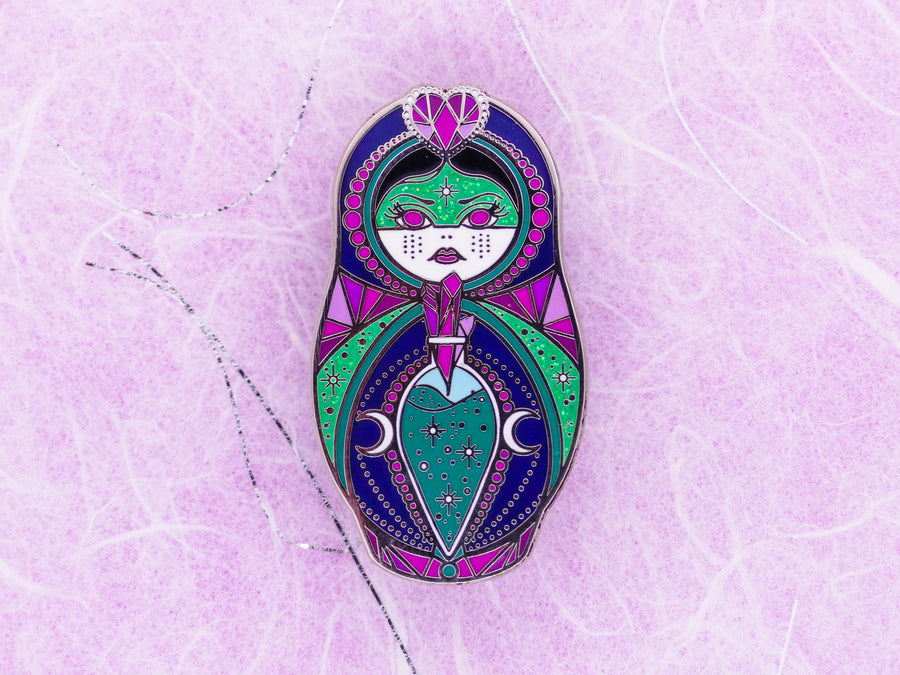 Vickilicious Designs | A Little Bewitched Crystal Witch and Love Potion Cute & Creepy Doll Hard Enamel Pin