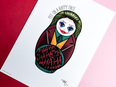 Vickilicious Designs | Put on a Happy Face - Joker Cute & Creepy Doll Tattoo Print