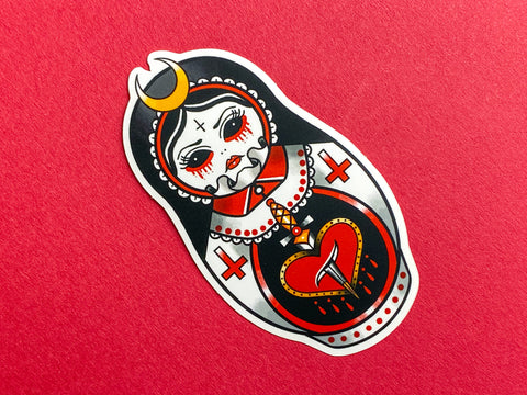 Vickilicious Designs | Cute but Psycho - Demon Choir Girl Cute & Creepy Doll Tattoo Sticker