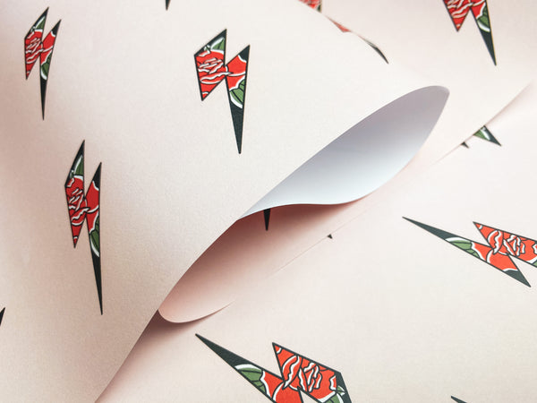 LOVE-STRUCK Lightning Bolt & Rose Wrapping Paper