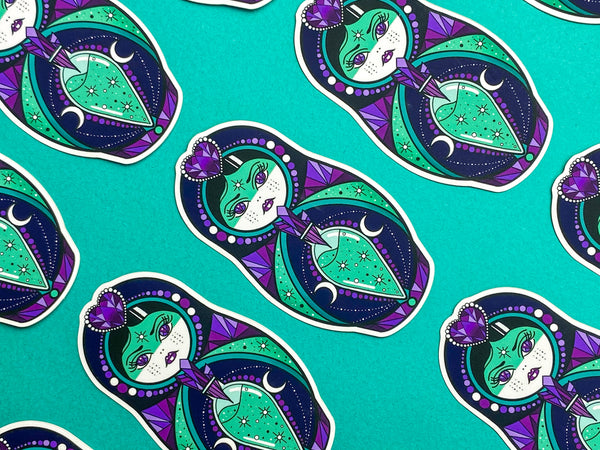 Vickilicious Designs | A Little Bewitched - Crystal Witch, Love Potion Cute & Creepy Doll Tattoo  Sticker