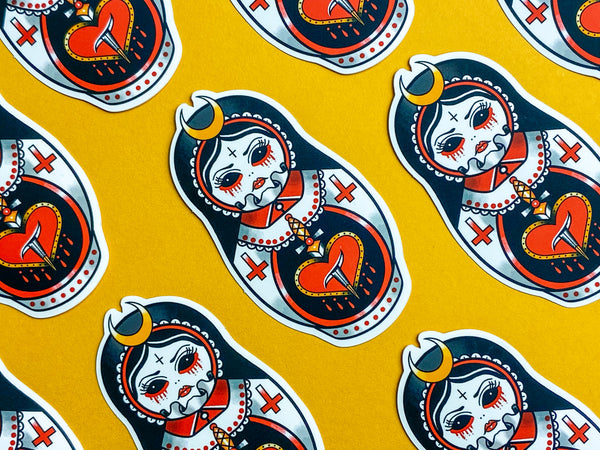 Vickilicious Designs | Cute but Psycho - Demon Choir Girl Cute & Creepy Doll Tattoo Sticker