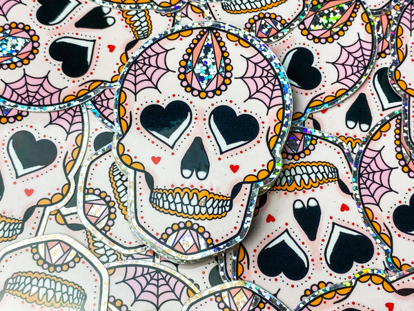 Love You to Death Crystal Sugar Skull Glitter Sticker