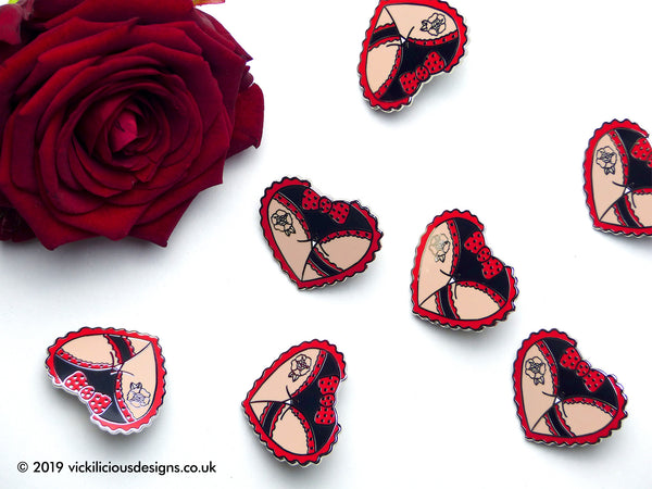 Cheeky Spotty Bow Booty Heart Tattoo Hard Enamel Pin