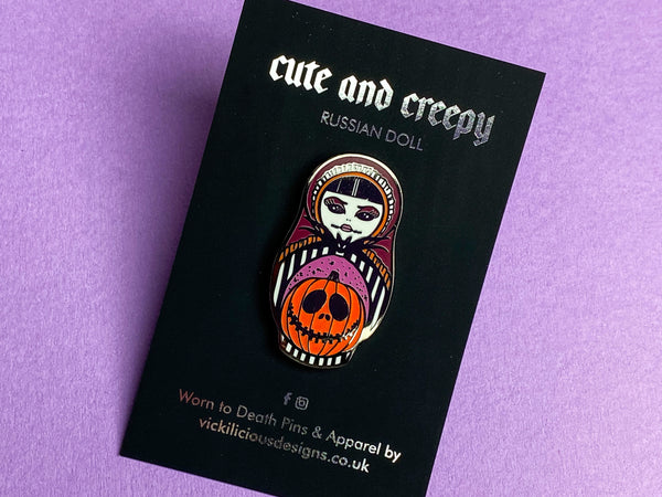 Vickilicious Designs | Pretty Wicked - Jack-O-Lantern Cute & Creepy Doll Hard Enamel Pin