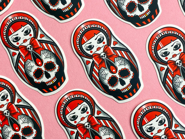 Vickilicious Designs | Sweet as Hell - Candy Striped Cute & Creepy Doll Tattoo Sticker