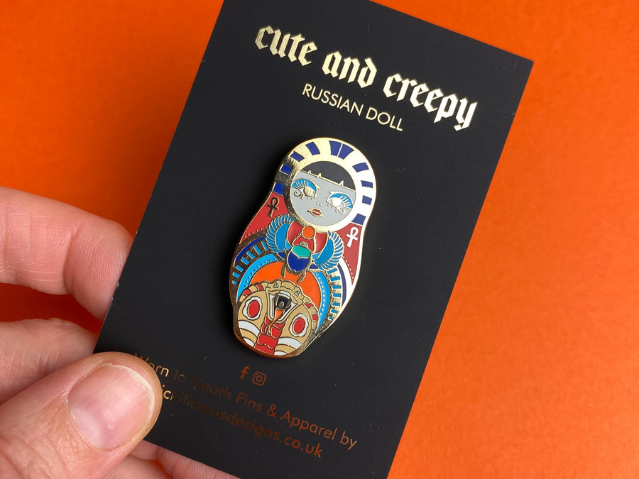 Vickilicious Designs | Cute & Cursed - Egyptian Cute & Creepy Doll Hard Enamel Pin