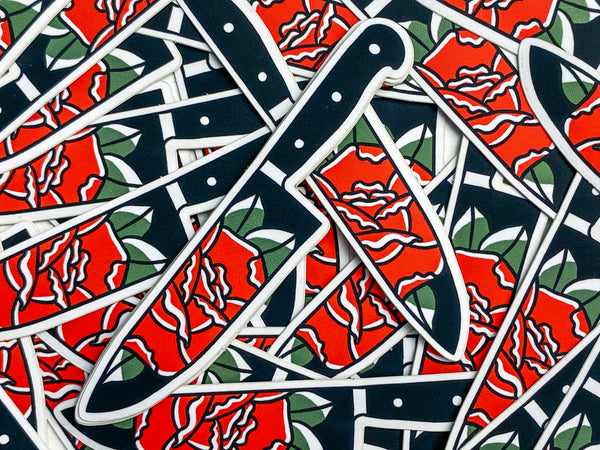 Love Hurts dagger and Rose Tattoo Sticker