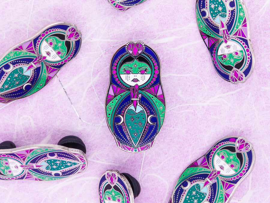 Vickilicious Designs | A Little Bewitched Crystal Witch and Love Potion Cute & Creepy Doll Hard Enamel Pin