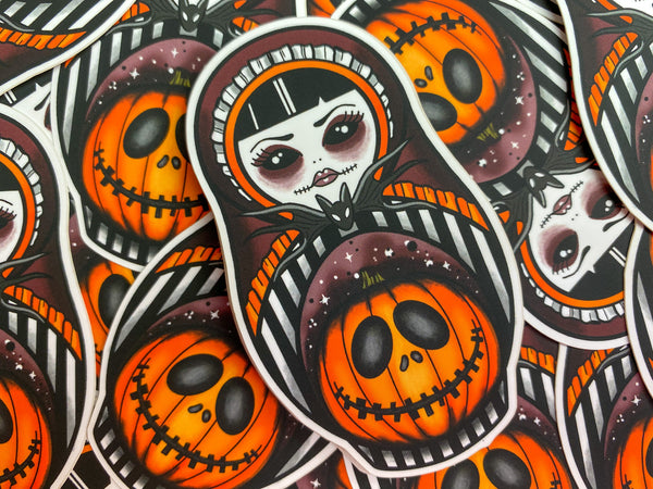 Vickilicious Designs | Pretty Wicked - Jack-o-Lantern Cute & Creepy Doll Tattoo Sticker