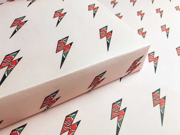 LOVE-STRUCK Lightning Bolt & Rose Wrapping Paper